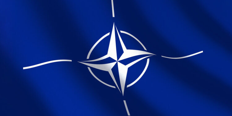 Blue flag NATO and wave